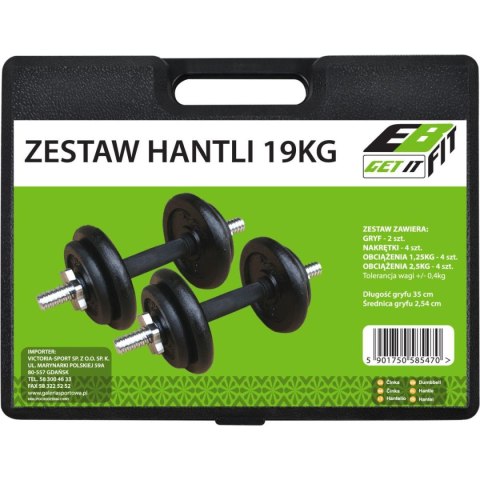 Hantle żeliwne 19kg walizka Enero Fit zestaw 2x9,5kg regulowane