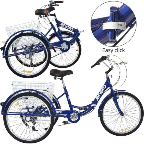 ROWER 3-KOŁOWY SKŁADANY 24 GRANATOWY SHIMANO 7-BIEGOWY