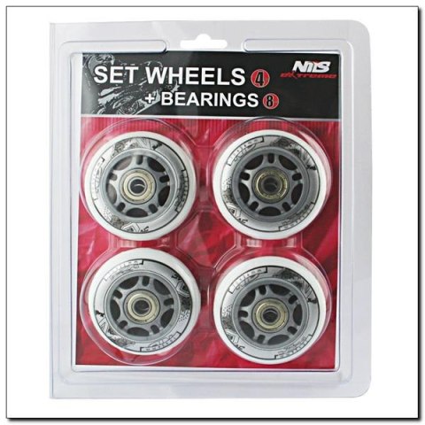 PU 84x24 BIAŁE 82A (4 SZT) + ABEC-7 (8 SZT) CHROME ZESTAW NILS EXTREME PU 84x24 BIAŁE 82A (4 SZT) + ABEC-7 (8 SZT) CHROME ZESTAW NILS EXTREME