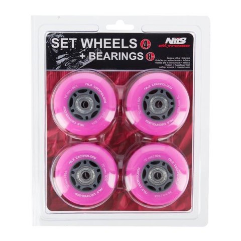 PU 70x24 82A (4szt.) RÓŻOWE + ABEC-7 (8szt.) ZESTAW NILS EXTREME PU 70x24 82A (4szt.) RÓŻOWE + ABEC-7 (8szt.) ZESTAW NILS EXTREME
