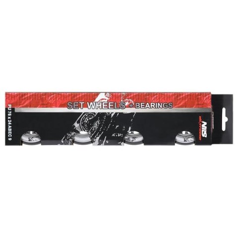 PU 76x24 82A CZARNE (4 szt.) + ABEC-9 (8 szt.) ZESTAW NILS EXTREME PU 76x24 82A CZARNE (4 szt.) + ABEC-9 (8 szt.) ZESTAW NILS EXTREME