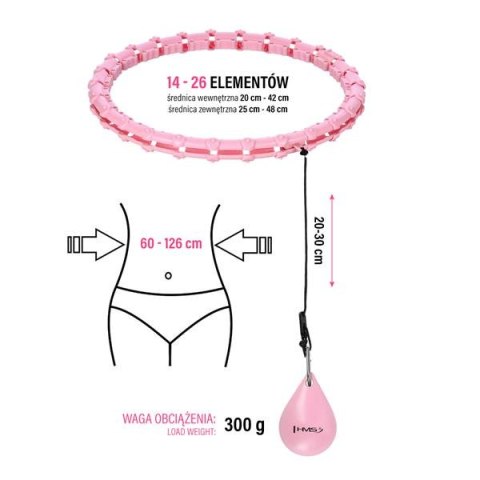 ZESTAW HULA HOP HHW11 LIGHT PINK Z WYPUSTKAMI I OBCIĄŻNIKIEM + PAS BR163 BLACK PLUS SIZE HMS ZESTAW HULA HOP HHW11 LIGHT PINK Z WYPUSTKAMI I OBCIĄŻNIKIEM + PAS BR163 BLACK PLUS SIZE HMS
