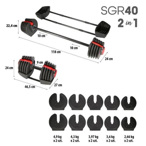 SGR40 PRO SET 2W1 - Regulowane Sztangielki Zestaw 43,5 KG HMS SGR40 PRO SET 2W1 - Regulowane Sztangielki Zestaw 43,5 KG HMS