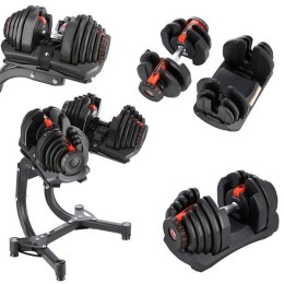 SR80+STR10 Zestaw hantli regulowanych 2×37,4 kg + stojak HMS Premium