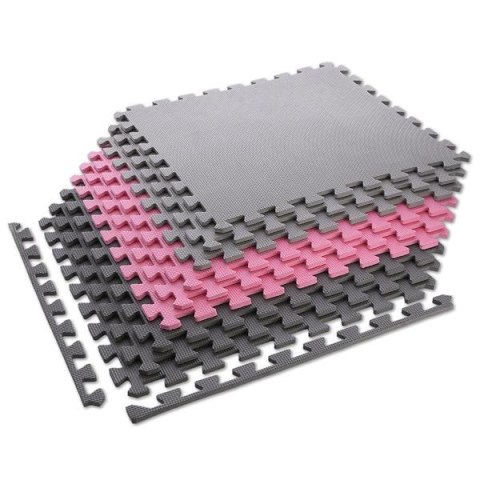 MP10 Mata puzzle 9 el. 10 mm ONE FITNESS różowo-szara MP10 Mata puzzle 9 el. 10 mm ONE FITNESS różowo-szara