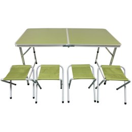 STOLIK TURYSTYCZNY SKŁADANY KEMPINGOWY 120X60X70/62/55CM + 4 KRZESŁA ZIELONY