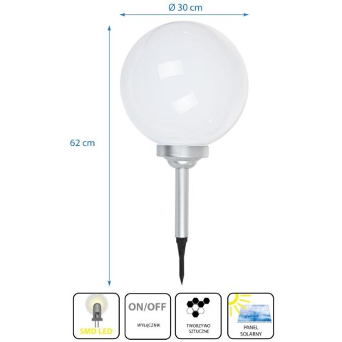 LAMPA SOLARNA KULA MLECZNA 30x62CM LAMPA SOLARNA KULA MLECZNA 30x62CM