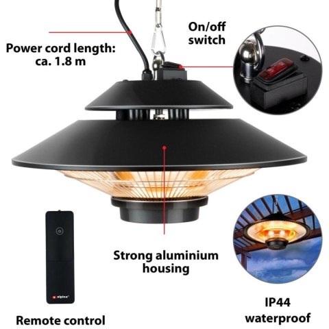 GRZEJNIK OGRODOWY WISZĄCY 1500W Z PILOTEM ALPINA GRZEJNIK OGRODOWY WISZĄCY 1500W Z PILOTEM ALPINA