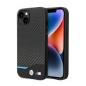 BMW Leather Carbon Blue Line - Etui iPhone 14 (Czarny)