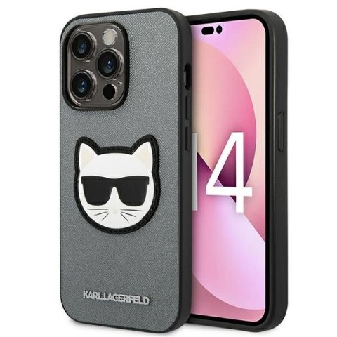 Karl Lagerfeld Saffiano Choupette Head Patch Case - Etui iPhone 14 Pro (srebrny) Karl Lagerfeld Saffiano Choupette Head Patch Case - Etui iPhone 14 Pro (srebrny)