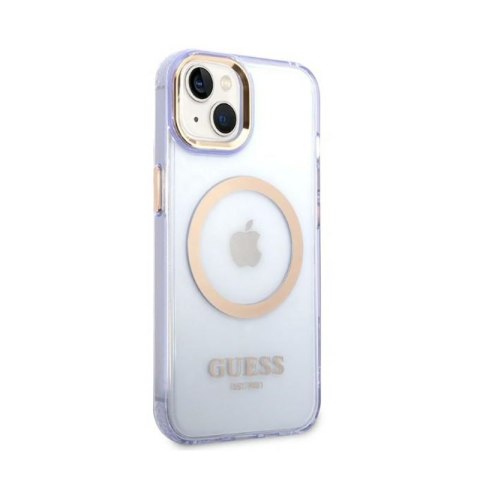 Guess Gold Outline Translucent MagSafe - Etui iPhone 14 (fioletowy) Guess Gold Outline Translucent MagSafe - Etui iPhone 14 (fioletowy)