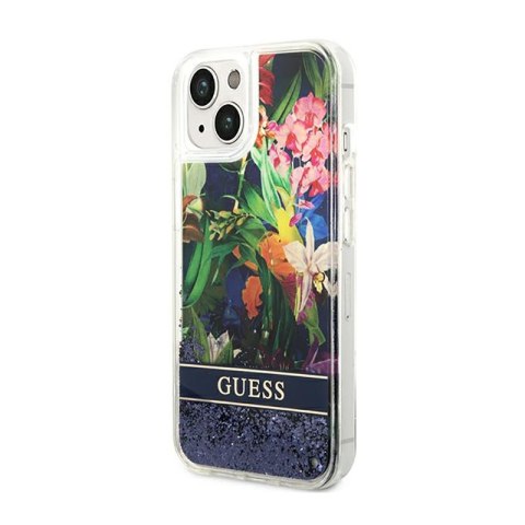 Guess Liquid Glitter Flower - Etui iPhone 14 Plus (niebieski) Guess Liquid Glitter Flower - Etui iPhone 14 Plus (niebieski)