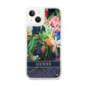 Guess Liquid Glitter Flower - Etui iPhone 14 Plus (niebieski)