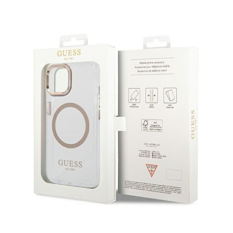 Guess Metal Outline Magsafe - Etui iPhone 14 (przezroczysty / złoty) Guess Metal Outline Magsafe - Etui iPhone 14 (przezroczysty / złoty)