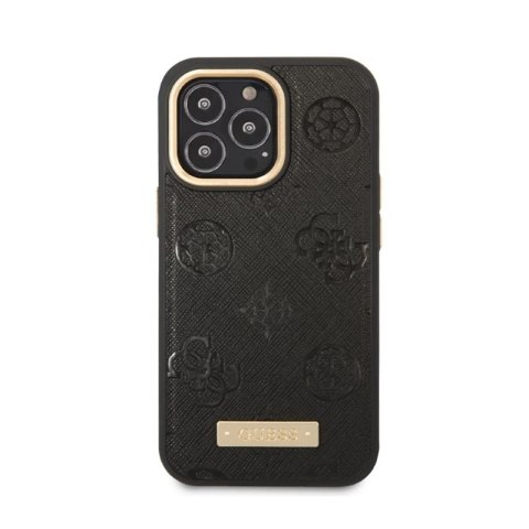 Guess Peony Logo Plate MagSafe - Etui iPhone 13 Pro (czarny) Guess Peony Logo Plate MagSafe - Etui iPhone 13 Pro (czarny)