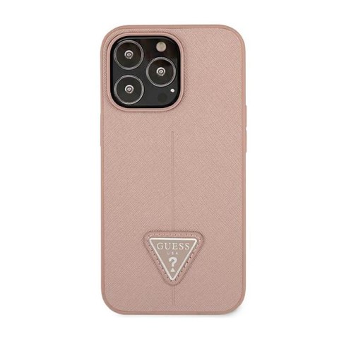 Guess Saffiano Triangle Logo Case - Etui iPhone 14 Pro Max (różowy) Guess Saffiano Triangle Logo Case - Etui iPhone 14 Pro Max (różowy)