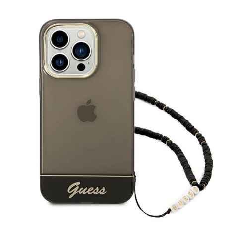 Guess Translucent Pearl Strap - Etui iPhone 14 Pro (czarny) Guess Translucent Pearl Strap - Etui iPhone 14 Pro (czarny)