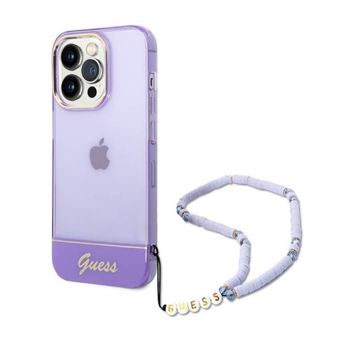 Guess Translucent Pearl Strap - Etui iPhone 14 Pro (fioletowy) Guess Translucent Pearl Strap - Etui iPhone 14 Pro (fioletowy)