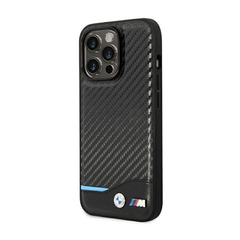 BMW Leather Carbon Blue Line - Etui iPhone 14 Pro (Czarny) BMW Leather Carbon Blue Line - Etui iPhone 14 Pro (Czarny)