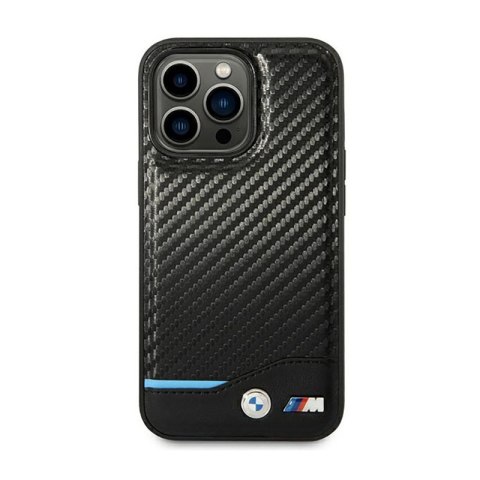 BMW Leather Carbon Blue Line - Etui iPhone 14 Pro (Czarny) BMW Leather Carbon Blue Line - Etui iPhone 14 Pro (Czarny)