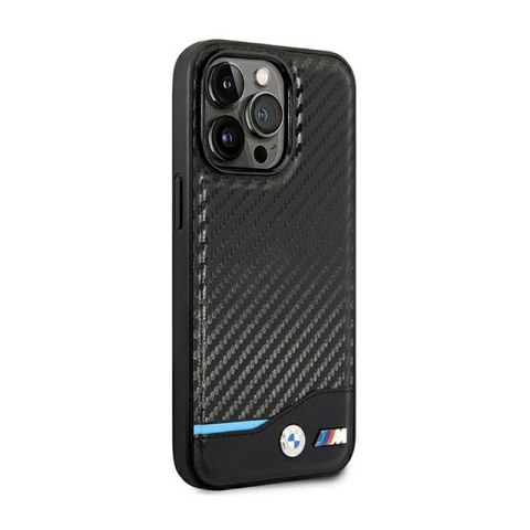 BMW Leather Carbon Blue Line - Etui iPhone 14 Pro (Czarny) BMW Leather Carbon Blue Line - Etui iPhone 14 Pro (Czarny)