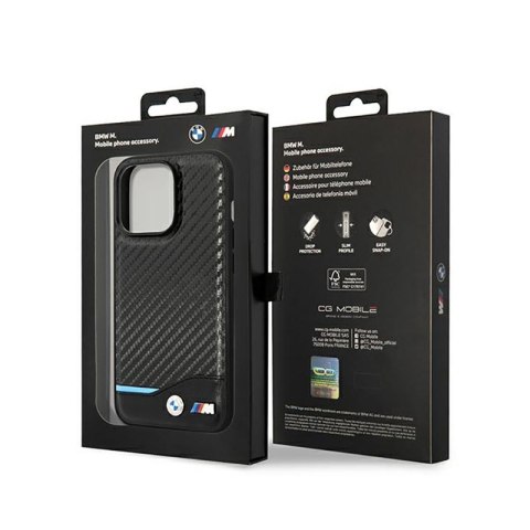 BMW Leather Carbon Blue Line - Etui iPhone 14 Pro (Czarny) BMW Leather Carbon Blue Line - Etui iPhone 14 Pro (Czarny)