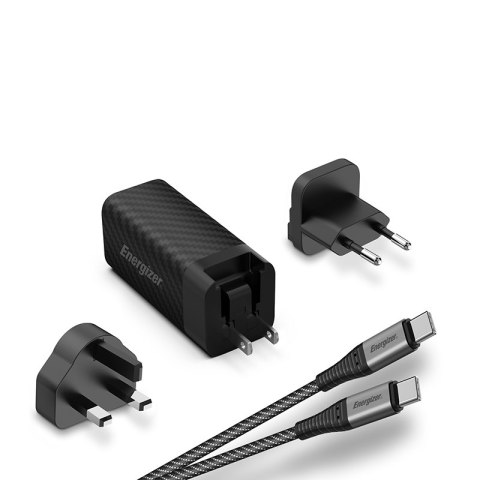 Energizer Ultimate - Ładowarka sieciowa podróżna Multiplug EU / UK / US GaN USB-C & USB-A 65W PD + Kabel USB-C (Czarny) Energizer Ultimate - Ładowarka sieciowa podróżna Multiplug EU / UK / US GaN USB-C & USB-A 65W PD + Kabel USB-C (Czarny)