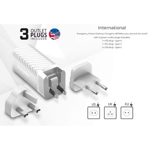 Energizer Ultimate - Ładowarka sieciowa podróżna Multiplug EU / UK / US GaN USB-C & USB-A 65W PD + Kabel USB-C (Czarny) Energizer Ultimate - Ładowarka sieciowa podróżna Multiplug EU / UK / US GaN USB-C & USB-A 65W PD + Kabel USB-C (Czarny)