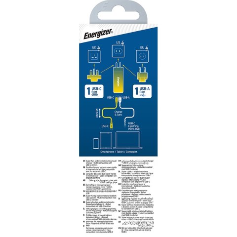 Energizer Ultimate - Ładowarka sieciowa podróżna Multiplug EU / UK / US GaN USB-C & USB-A 65W PD + Kabel USB-C (Czarny) Energizer Ultimate - Ładowarka sieciowa podróżna Multiplug EU / UK / US GaN USB-C & USB-A 65W PD + Kabel USB-C (Czarny)