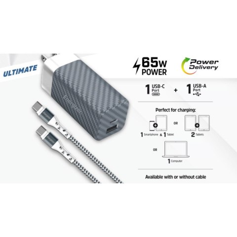 Energizer Ultimate - Ładowarka sieciowa podróżna Multiplug EU / UK / US GaN USB-C & USB-A 65W PD + Kabel USB-C (Czarny) Energizer Ultimate - Ładowarka sieciowa podróżna Multiplug EU / UK / US GaN USB-C & USB-A 65W PD + Kabel USB-C (Czarny)