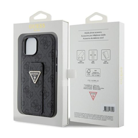 Guess Grip Stand 4G Triangle Strass Logo - Etui iPhone 15 (czarny) Guess Grip Stand 4G Triangle Strass Logo - Etui iPhone 15 (czarny)