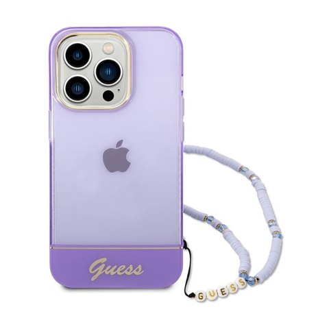 Guess Translucent Pearl Strap - Etui iPhone 14 Pro Max (fioletowy) Guess Translucent Pearl Strap - Etui iPhone 14 Pro Max (fioletowy)