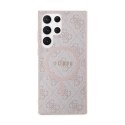 Guess 4G Collection Leather Metal Logo MagSafe - Etui Samsung Galaxy S24 Ultra (różowy)