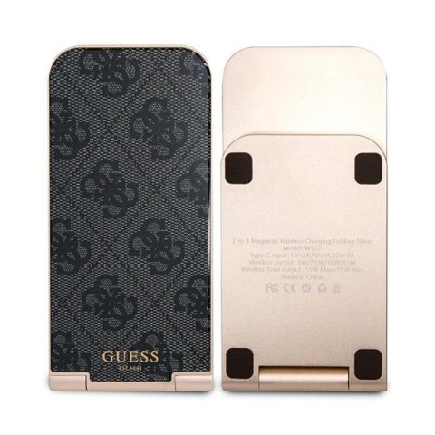 Guess 4G Pattern MagSafe - Składana ładowarka indukcyjna 2w1 z MagSafe do iPhone i AirPods 15W (czarny) Guess 4G Pattern MagSafe - Składana ładowarka indukcyjna 2w1 z MagSafe do iPhone i AirPods 15W (czarny)