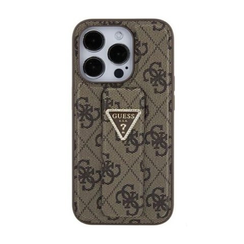 Guess Grip Stand 4G Triangle Strass Logo - Etui iPhone 15 (brązowy) Guess Grip Stand 4G Triangle Strass Logo - Etui iPhone 15 (brązowy)