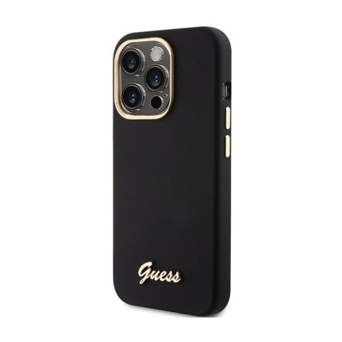 Guess Silicone Script Metal Logo & Frame - Etui iPhone 15 Pro (czarny) Guess Silicone Script Metal Logo & Frame - Etui iPhone 15 Pro (czarny)