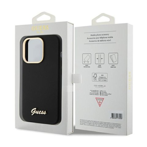 Guess Silicone Script Metal Logo & Frame - Etui iPhone 15 Pro (czarny) Guess Silicone Script Metal Logo & Frame - Etui iPhone 15 Pro (czarny)