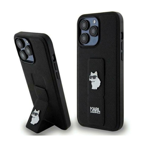 Karl Lagerfeld Gripstand Saffiano Choupette Pins - Etui iPhone 13 Pro (czarny) Karl Lagerfeld Gripstand Saffiano Choupette Pins - Etui iPhone 13 Pro (czarny)