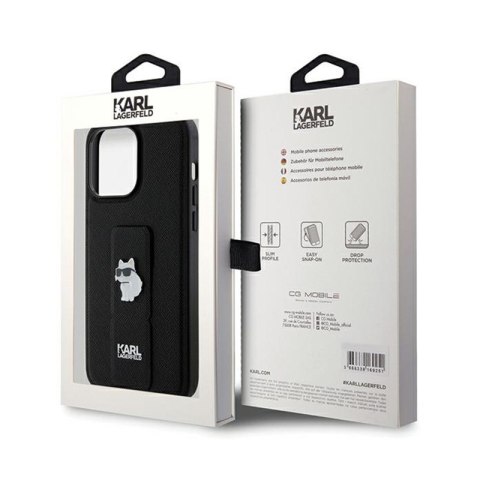 Karl Lagerfeld Gripstand Saffiano Choupette Pins - Etui iPhone 13 Pro (czarny) Karl Lagerfeld Gripstand Saffiano Choupette Pins - Etui iPhone 13 Pro (czarny)