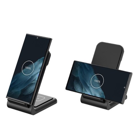 Crong PowerSpot Pivot Stand - Ładowarka bezprzewodowa 3w1 do iPhone, Samsung & Android, Galaxy Watch i słuchawek TWS (czarny) Crong PowerSpot Pivot Stand - Ładowarka bezprzewodowa 3w1 do iPhone, Samsung & Android, Galaxy Watch i słuchawek TWS (czarny)