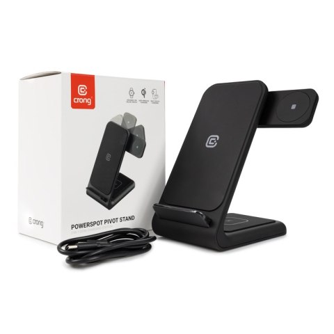 Crong PowerSpot Pivot Stand - Ładowarka bezprzewodowa 3w1 do iPhone, Samsung & Android, Galaxy Watch i słuchawek TWS (czarny) Crong PowerSpot Pivot Stand - Ładowarka bezprzewodowa 3w1 do iPhone, Samsung & Android, Galaxy Watch i słuchawek TWS (czarny)