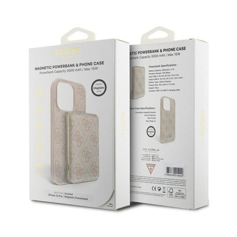 Guess Bundle Pack MagSafe 4G Metal Gold Logo - Zestaw etui + Power Bank 5000mAh MagSafe iPhone 14 Pro (różowy) Guess Bundle Pack MagSafe 4G Metal Gold Logo - Zestaw etui + Power Bank 5000mAh MagSafe iPhone 14 Pro (różowy)