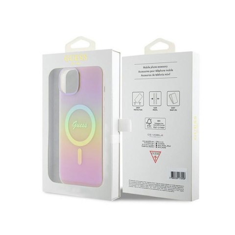 Guess IML Iridescent MagSafe - Etui iPhone 15 (różowy) Guess IML Iridescent MagSafe - Etui iPhone 15 (różowy)