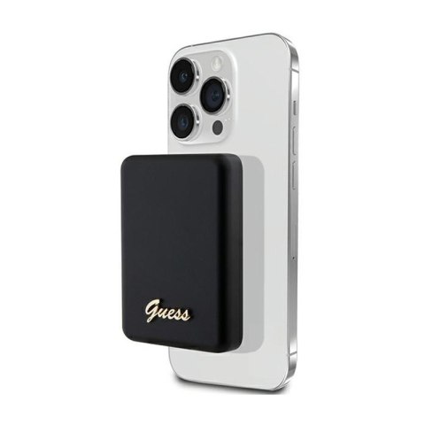 Guess Metal Script Logo MagSafe - Power Bank indukcyjny 5000 mAh 15W MagSafe (czarny) Guess Metal Script Logo MagSafe - Power Bank indukcyjny 5000 mAh 15W MagSafe (czarny)