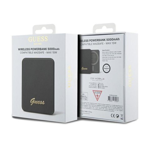 Guess Metal Script Logo MagSafe - Power Bank indukcyjny 5000 mAh 15W MagSafe (czarny) Guess Metal Script Logo MagSafe - Power Bank indukcyjny 5000 mAh 15W MagSafe (czarny)
