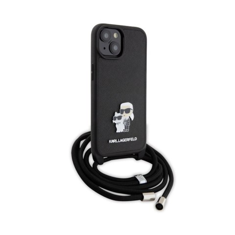 Karl Lagerfeld Crossbody Saffiano Metal Pin Karl & Choupette - Etui iPhone 15 (czarny) Karl Lagerfeld Crossbody Saffiano Metal Pin Karl & Choupette - Etui iPhone 15 (czarny)