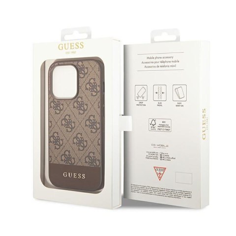 Guess 4G Bottom Stripe Metal Logo Collection - Etui iPhone 14 Pro Max (brązowy) Guess 4G Bottom Stripe Metal Logo Collection - Etui iPhone 14 Pro Max (brązowy)