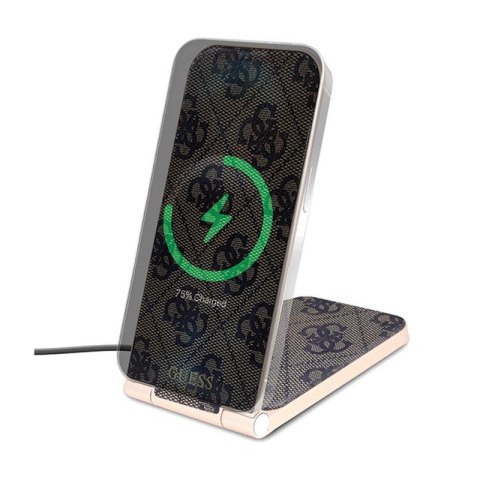Guess 4G Pattern MagSafe - Składana ładowarka indukcyjna 2w1 z MagSafe do iPhone i AirPods 15W (brązowy) Guess 4G Pattern MagSafe - Składana ładowarka indukcyjna 2w1 z MagSafe do iPhone i AirPods 15W (brązowy)