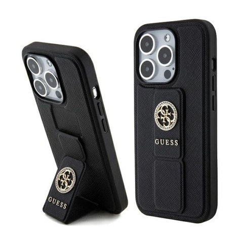 Guess Grip Stand 4G Saffiano Strass Logo - Etui iPhone 15 Pro (czarny) Guess Grip Stand 4G Saffiano Strass Logo - Etui iPhone 15 Pro (czarny)