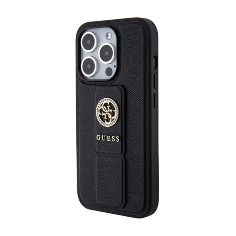 Guess Grip Stand 4G Saffiano Strass Logo - Etui iPhone 15 Pro (czarny) Guess Grip Stand 4G Saffiano Strass Logo - Etui iPhone 15 Pro (czarny)